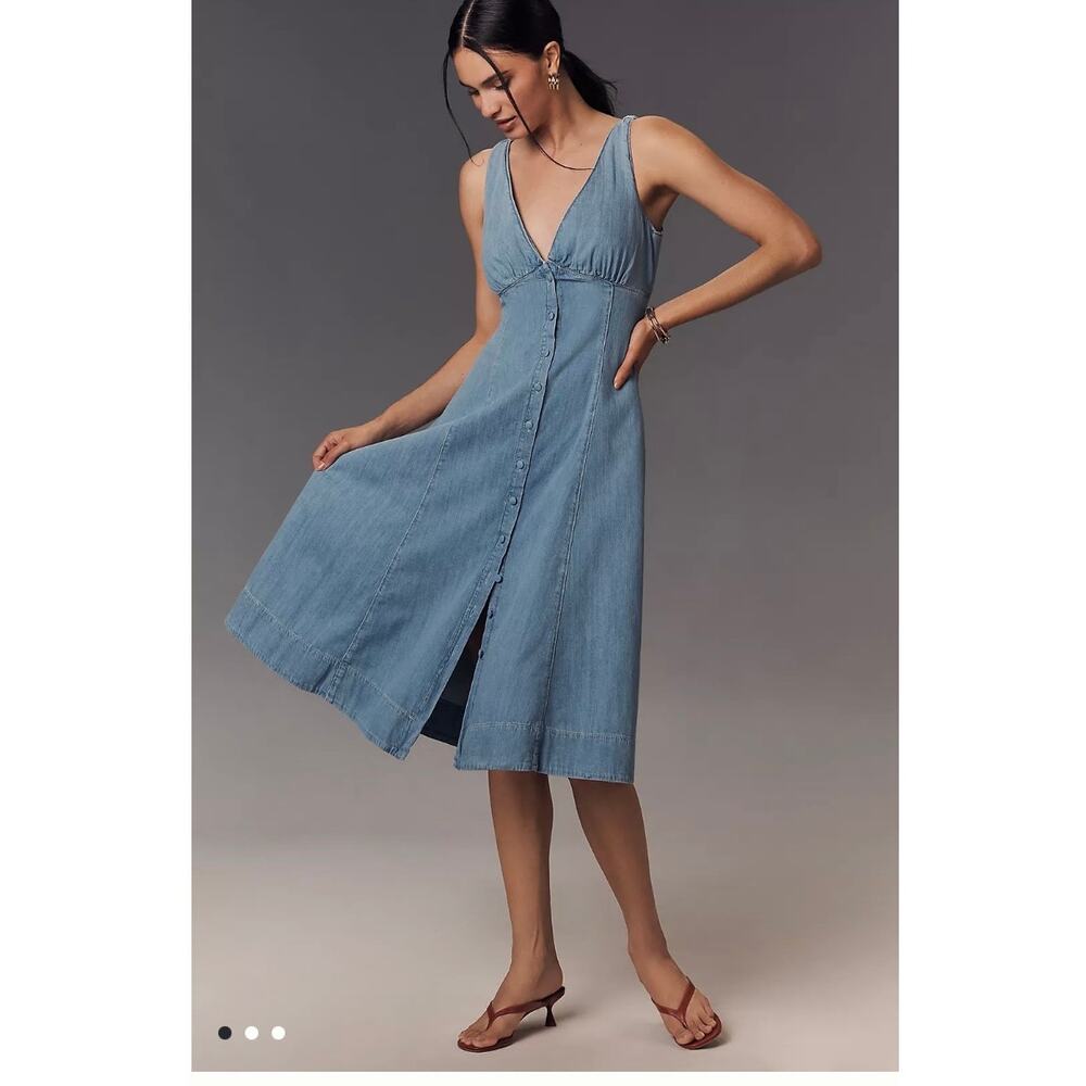 Reformation Anthropologie Sebastien Denim Midi Dress - Size 6 - Picture 2 of 11
